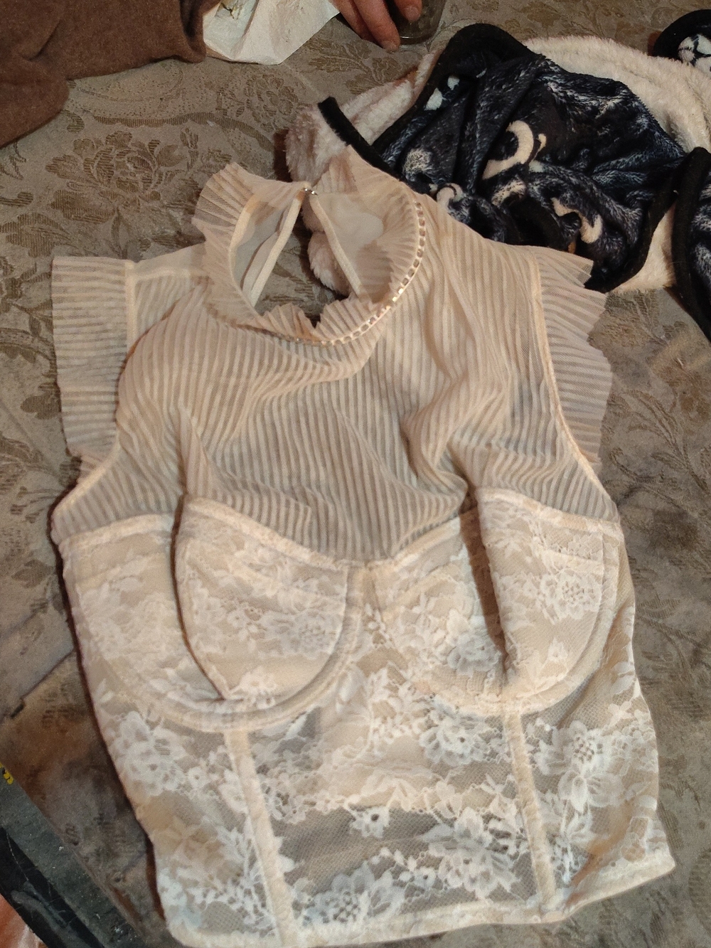 Victoria's Secret Cream Lace & Sheer Striped Camisole